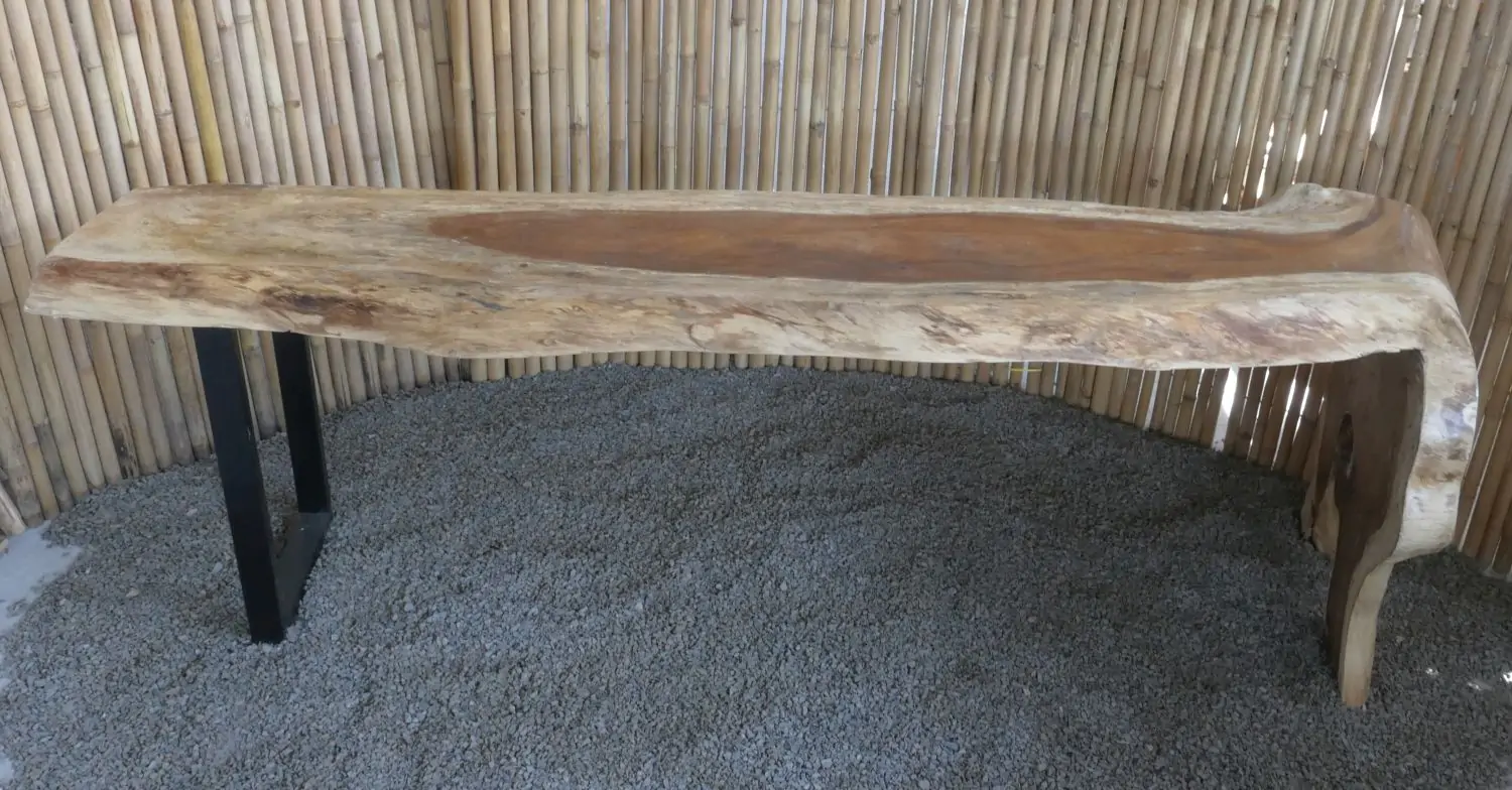  Product image 1 of the product “Unique Bar table from one piece of suar wood, including the part of root as foot, approx. 300cm lenght, 80cm width, and 100cm height. The shape may vary. ”